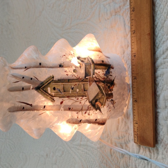 Vintage Frosted Glass Lighted Christmas Tree With Bird Houses & Dogwood - Picture 9 of 11